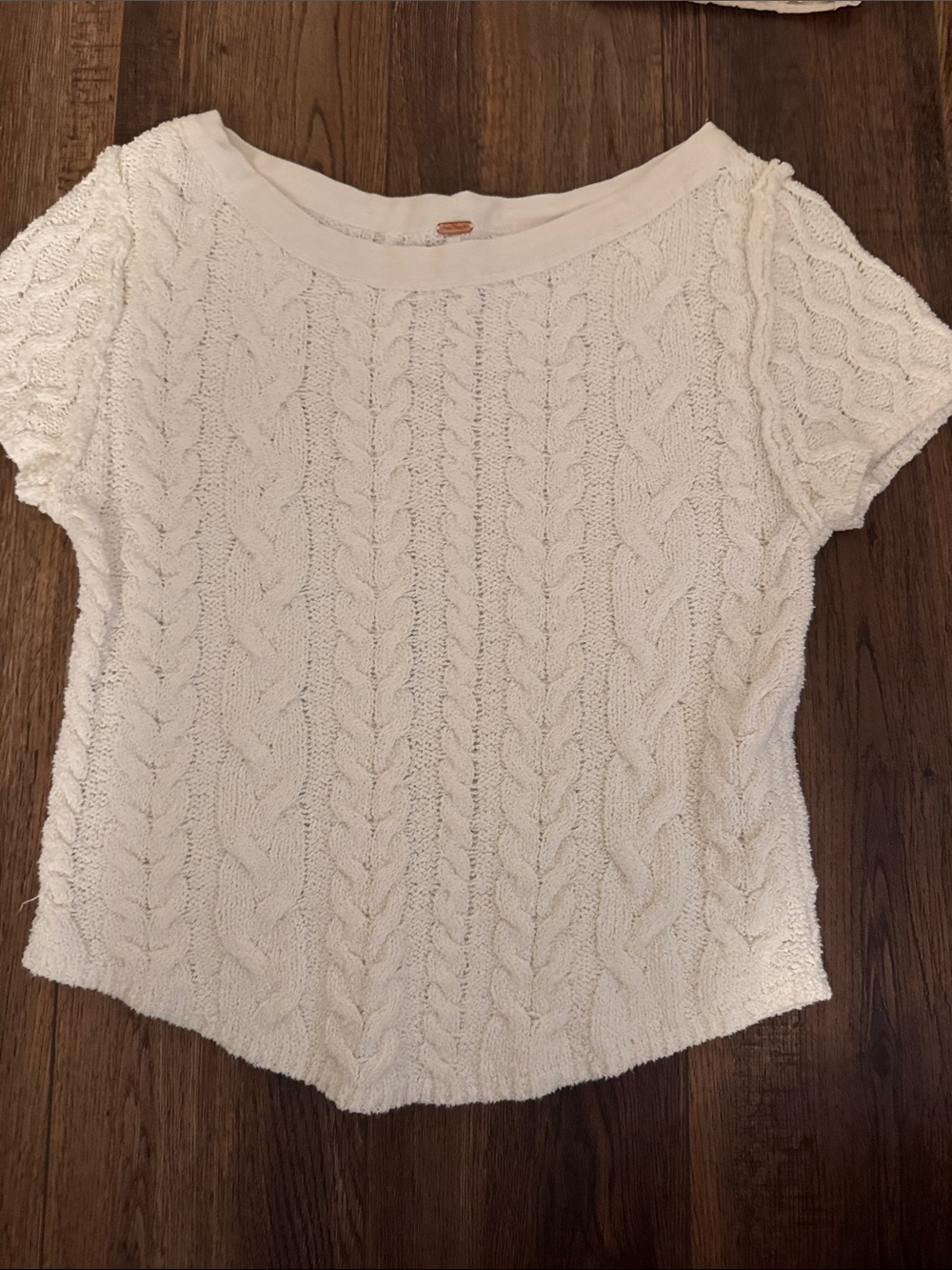 Free People Cream Cable Knit Short Sleeve Top